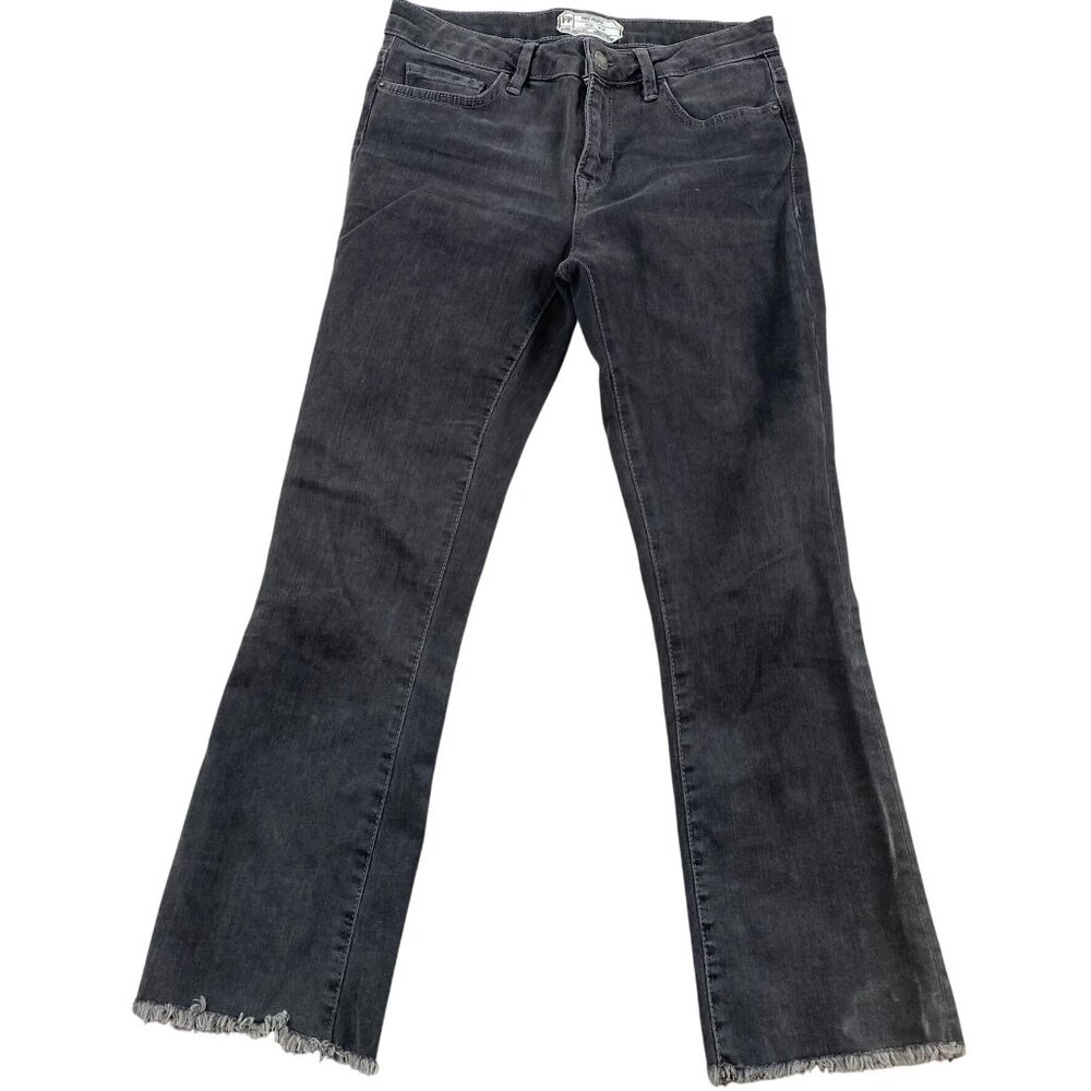 Free People Women's Jeans Size 27 Black Bootcut Frayed Hem Denim
